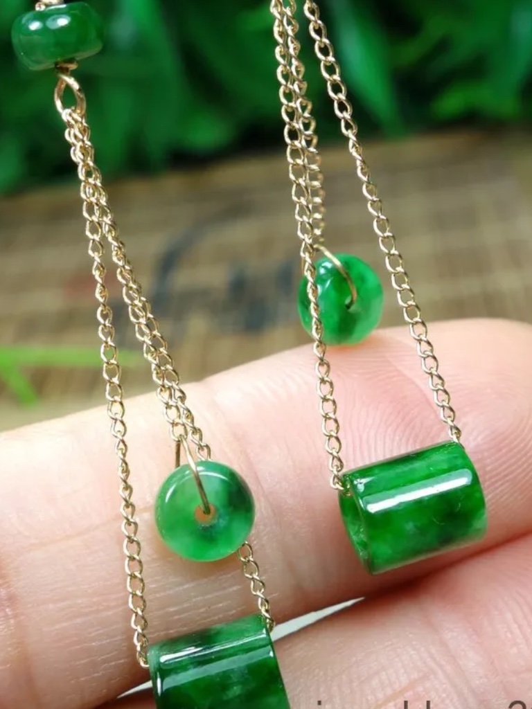 Certified Green Burma 100% Natural A Jadeite Jade Earring 14k